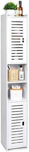 Bathroom Storage Cabinet, Floor Standing Display Cabinet, Home Storage Furniture Organizer Unit for Office Living Room Kitchen Entryway, White, 18 * 18 * 117CM