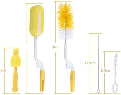 5Pcs/Set Multifunctional Sponge Cleaning Tool Cup Bottle Straw Brush Baby Feeding Nipple Brush Feeding Bottle Washing Cleaner Random Color, Yellow