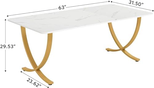 Tribesigns Executive Desk, 160cm W x 80cm D Large Office Desk, Modern Computer Desk Conference Table Meeting Room Table, Business Furniture for Home Office, White and Gold