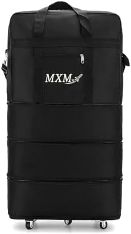 M X M Travel Moving Trolley Luggage Foldable Bag with Wheels XX-Large 30kg/120L â€“ Waterproof Zipper Extendable Duffel Organizer Bag (Black-A)