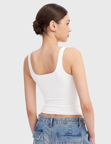 PUMIEY - Women's Double-Lined Square Neck Tank Top, Sharp Collection