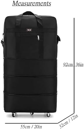 MX 2Pack Travel Moving Trolley Luggage Foldable Bag with Wheels XX-Large 30kg/120L Waterproof Zipper Extendable Duffel Organizer Bag (Black 2Pack)