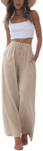 Faleave Women's Summer Cotton-Linen Palazzo Beach Pants with Pockets