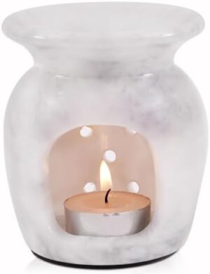 Radicaln Marble Oil Burner 4" Inches White Handmade Aromatherapy Diffuser for Home Office, Modern Candle Wax, Essential Oil & Wax Warmer