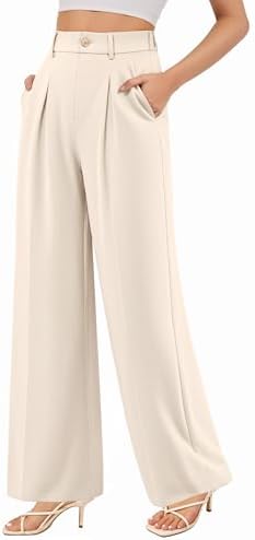 Women's High Waisted Wide Leg Pants - Business Casual Work Trousers for Office, Regular Fit