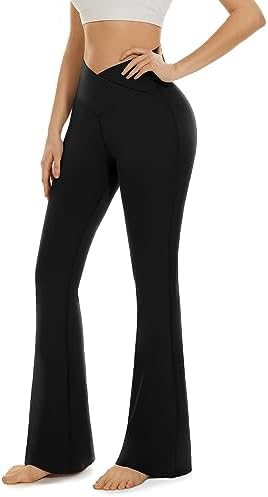 Aoliks Crossover Flare Leggings for Women,High Waisted Bootcut Yoga Pants Workout Bell Bottom Leggings