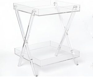 LIKENOW Furniture Acrylic Rectangular Tray Table with 2-Tier Storage,Clear,Modern,Assemble,20x18inch,High 24 Inch,16.5 LBS
