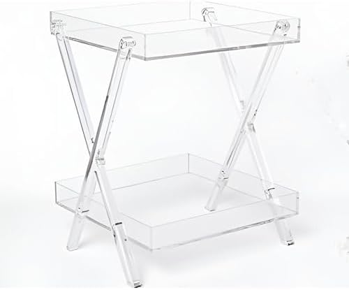 LIKENOW Furniture Acrylic Rectangular Tray Table with 2-Tier Storage,Clear,Modern,Assemble,20x18inch,High 24 Inch,16.5 LBS