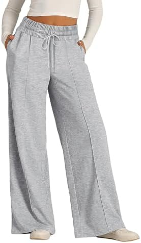 Womens Wide Leg Sweatpants High Waisted Baggy Pants Fashion Drawstring Athletic Joggers