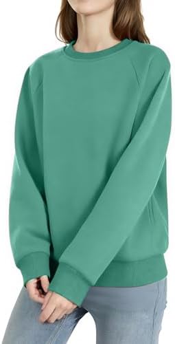 Women’s Long Sleeve Crew Neck T-Shirt Solid Color Casual Loose Fit Basic Fall Fashion Top