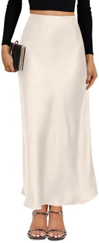 VividMosaic 2025 High-Waist Maxi Satin Skirt, Silk, A-Line, Spring/Summer, Casual Long Skirts for Women