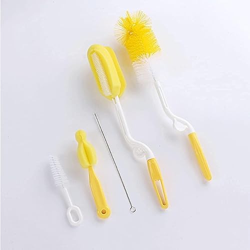 5Pcs/Set Multifunctional Sponge Cleaning Tool Cup Bottle Straw Brush Baby Feeding Nipple Brush Feeding Bottle Washing Cleaner Random Color, Yellow