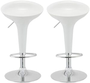Maple Home Decoration Swivel High Chair Bar Stool Adjustable Up Down Stainless Steel Base Office Restaurant Furniture (White 2 Pcs)