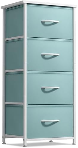 Sorbus Dresser Storage Tower, Organizer Drawers for Closet Boys & Girls Bedroom, Bedside Furniture, Chest for Home, College Dorm, Steel Frame, Wood Top, Fabric Bins(Aqua)