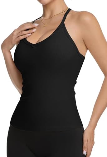 Women Workout Tank Tops V Neck Racerback Going Out Ribbed Basic Slim Fit Yoga Gym Shirts 2025 Summer Camisole