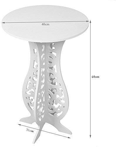 BigTree White Small Coffee Table Desk Wood Plastic Board Round Small Tea Corner Table Side End Occasional Lampe Plant Table Rack Stand Home Furniture Racks living room-60X40X31cm