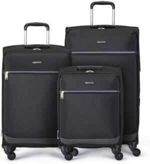 Amazon Basics Softside Carry-On Spinner Luggage Suitcase -Telescoping Handles, 3-Piece Set (21"/25"/30"), Black