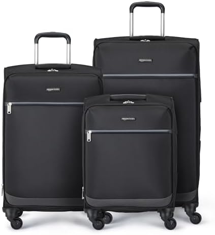 Amazon Basics Softside Carry-On Spinner Luggage Suitcase -Telescoping Handles, 3-Piece Set (21"/25"/30"), Black