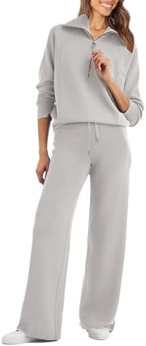Glamaker Womens 2 Piece Outfits Sweatsuit Set Oversized Half Zip Sweatshirt Wide Leg Sweatpants Lounge Set Tracksuit