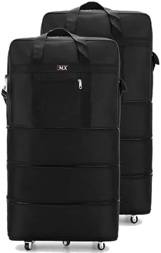 MX 2Pack Travel Moving Trolley Luggage Foldable Bag with Wheels XX-Large 30kg/120L Waterproof Zipper Extendable Duffel Organizer Bag (Black 2Pack)