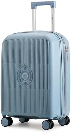 Cabinpro Unisex Expandable PP Fashion Trolley Lightweight Hard-Shell Spinner luggage with 360° Degree 4 Twin Wheel and Double Zippers CP003 (Checked Luggage 24-Inch, Grey Blue)