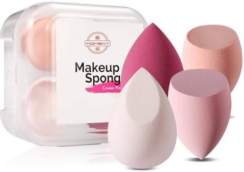 MOMENT 4 Pieces Makeup Sponge Set Beauty Blender Sponges Makeup Eggs with Case Latex-Free Vegan Foundation Applicator Makeup Puff for Powder Cream