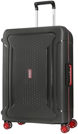 American Tourister Tribus Suitcase, 69 cm / 25 inch, 4 Spinner Wheels, Hard Top, PP Dark Grey|Address Tag|TSA Lock|Scratch Resistant Texture|3-Point Locking System - 3 Years Global Warranty