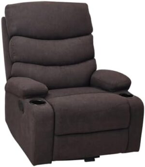 Multi Home Furniture Brown Manual Recliner Chair – Lazy Sofa Chair with Rocking & 360° Swivel Motion, Dual Cup Holders, Remote Control Functions, PU Leather Sofa Fabric Recliner Sofa Single Sofa