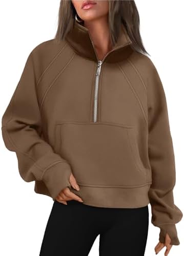 WYNNQUE Women’s Half Zip Fleece Sweatshirt, Winter Sweaters with Zipper and Thumb Hole