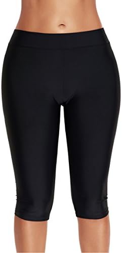 Akaeys Women Knee Length Swim Shorts Leggings Sun Protection Rash Guard Pants Sports Crop Swim Tights Tankini Bottom