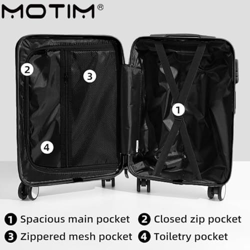 MOTIM حقيبة سفر خفيفة الوزن Travel Suitcase Luggage Bag with 360° Spinner Wheels, Lightweight Textured Hard Shell (Black, 26inch)