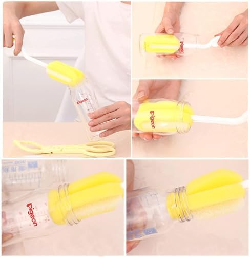 5Pcs/Set Multifunctional Sponge Cleaning Tool Cup Bottle Straw Brush Baby Feeding Nipple Brush Feeding Bottle Washing Cleaner Random Color, Yellow