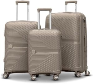 Hard Case 3 Piece Set (20/24/28 Inch) Luggage Lightweight Durable Wheeled Unbreakable Beige Suitcase, Secured Lock
