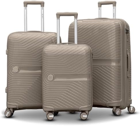 Hard Case 3 Piece Set (20/24/28 Inch) Luggage Lightweight Durable Wheeled Unbreakable Beige Suitcase, Secured Lock