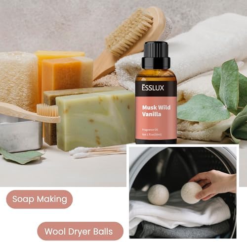 Musk Wild Vanilla Fragrance Oil, ESSLUX Large Single Essential Oil 30ml, Candle Making Scents, Scented Oils for Home for Diffuser, Soap, Perfume, Humidifier
