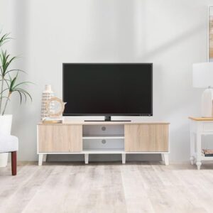 Danube Home Juno TV Cabinet For Up To 55 Inches TV Entertainment Modern Design Wall Unit Furniture Wooden TV Stand For Living Room Bedroom TV Rack L152xW40xH49 cm White/Sonoma Oak