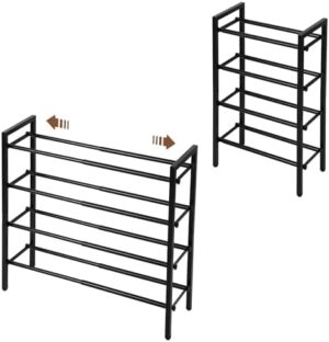 SALADAYS 4-Tier Expandable Shoe Rack, Adjustable Shoe Storage Shelf Organizer, Sturdy and Durable Metal Structure Free Standing Shoe Rack for Closet Entryway Doorway(Black)