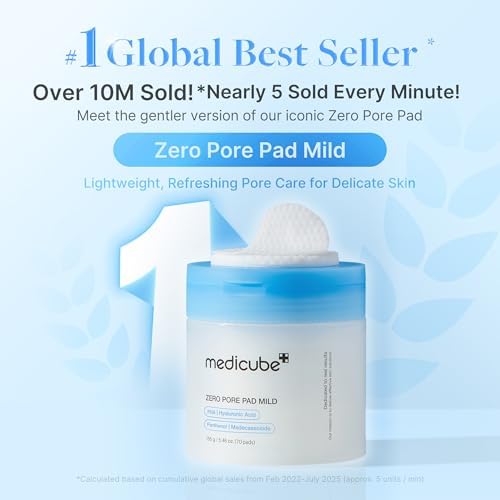 medicube Zero Pore Pads Mild 2.0 - Gentle Calming Toner Pads for Exfoliation, Minimizing Pores, and Blackhead Removal with PHA - Ideal for All Skin Types - Korean Skin Care