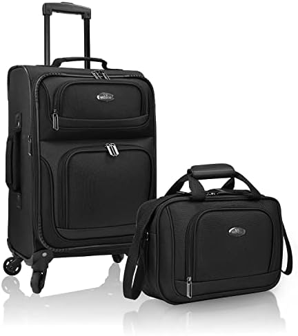 U.S. Traveler Rugged Fabric Expandable Carry-on Luggage Set, Black, 4 Wheel, Rugged Fabric Expandable Carry-on Luggage Set