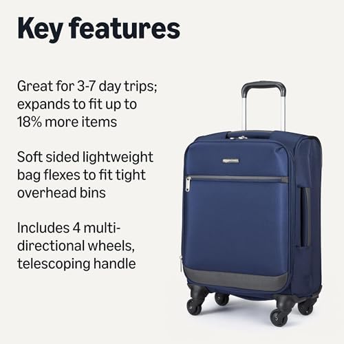 Amazon Basics Softside Carry-On Spinner Suitcase - 21 Inch (53cm), Navy Blue