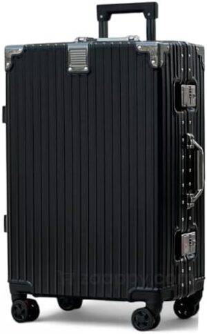 prosp 28" (30-35KG) Checked In Aluminum Frame Unbreakable Fashion Travel Trolley Luggage, Polycarbonate Hard Shell Suitcase with 360° Double Spinner Wheels (BLACK, Checked-In-28-Inch)