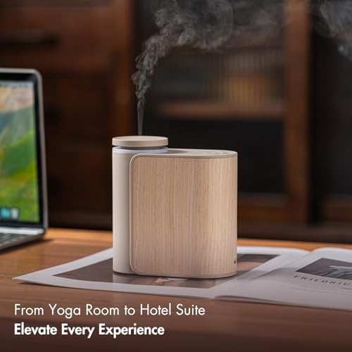 Waterless Essential Oil Diffuser with Solid Wood Lid, 3 Timers, 2 Mist Modes, Silent Dual Fluid Aroma Diffuser, Portable Waterless Fragrance Diffuser