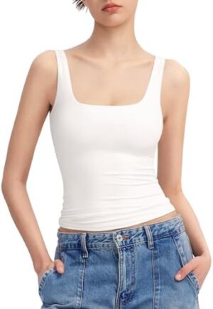 PUMIEY - Women's Double-Lined Square Neck Tank Top, Sharp Collection