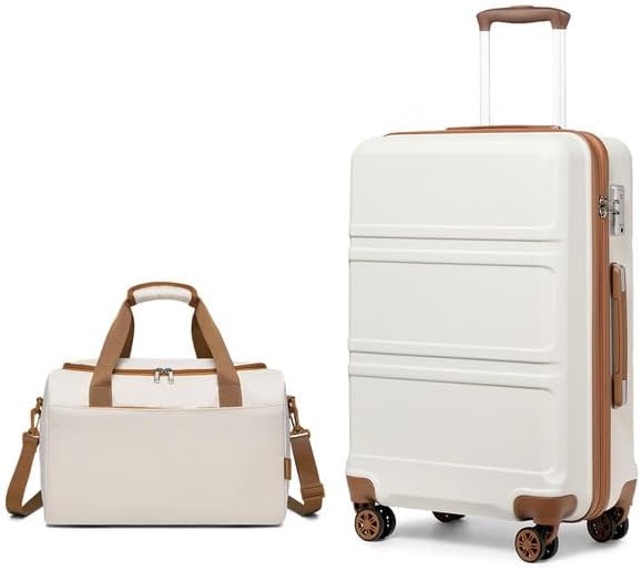 Kono Luggage Sets of 2 Piece Lightweight 52x38x21cm ABS Hard Shell Travel Carry on Suitcase with TSA Combination Lock + Ryanair 40x20x25cm Cabin Bag (Cream White, 20 Inch Luggage Set)