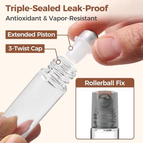ComSaf 24 Pcs 10ml Roller Bottles for Essential Oils Leak Proof Roller Ball Bottle Set with Clear Glass Containers Dropper and Funnel for Travel Use