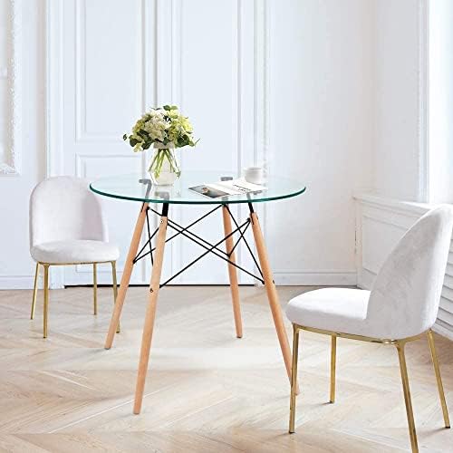Mahmayi HYT12 110DIA Stylish Glass Round Table with Wooden Legs - Coffee Table for Living Room & Bedroom, Eiffel Support, Modern Centerpiece Furniture for Home Decor - 110CM (Translucent)