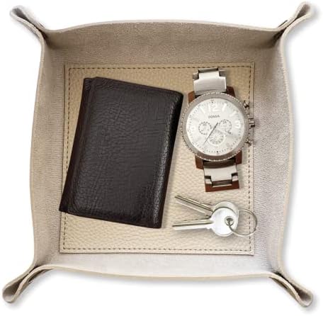 LEART Leather Valet Tray - Small & Compact Catchall Tray | Desk, Bedside, Home Entrance Entryway Organizer | Leather Tray for Keys, Coins, Stationary, Jewellery (Cream)