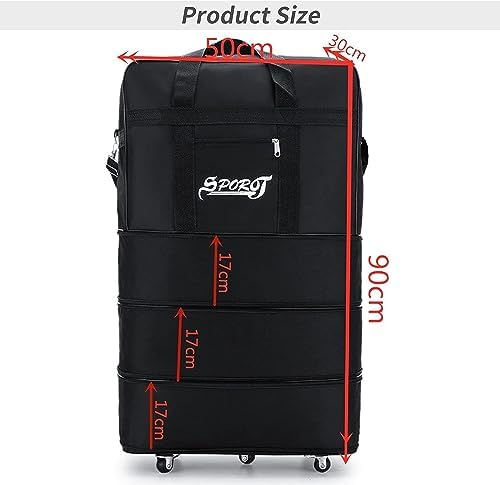 Expandable Suitcase Bag Foldable Rolling Luggage Bag, 3 Lays Waterproof Oxford Duffle Bag Suitcase 5 Wheels for Men Women Lightweight Suitcases Travel Duffel Bags (Black)