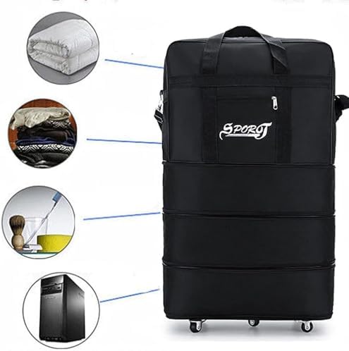 Travel Moving Trolley Luggage 36"inch Foldable Bag XX-Large 30kg/120L “Expandable Rolling Wheel Duffel Bag Large Capacity Suitcase 5 Durable Rolling Wheel Waterproof Lightweight Luggage Black.