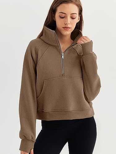 WYNNQUE Women’s Half Zip Fleece Sweatshirt, Winter Sweaters with Zipper and Thumb Hole
